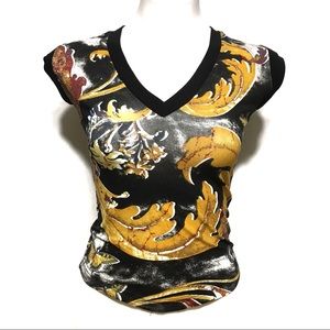 PIZARRO ITALIA BLACK GOLD VNECK SHORT SLEEVE TOP